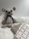 Snuggles memorial cuddle bear handmade from a loved one’s clothing by GLASH Designs