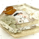 GLASH | Memorial Resin Hexagon Keepsake with personal inclusions, delicate memorial details, preserved flowers and ash.