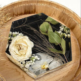 GLASH | Memorial Resin Hexagon Keepsake with personal inclusions, delicate memorial details, preserved flowers and ash.