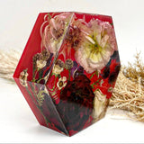 GLASH | Memorial Resin Hexagon Keepsake with personal inclusions, delicate memorial details, preserved flowers and ash.