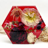 GLASH | Memorial Resin Hexagon Keepsake with personal inclusions, delicate memorial details, preserved flowers and ash.