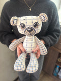 Snuggles memorial cuddle bear handmade from a loved one’s clothing by GLASH Designs