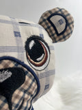 Snuggles memorial cuddle bear handmade from a loved one’s clothing by GLASH Designs